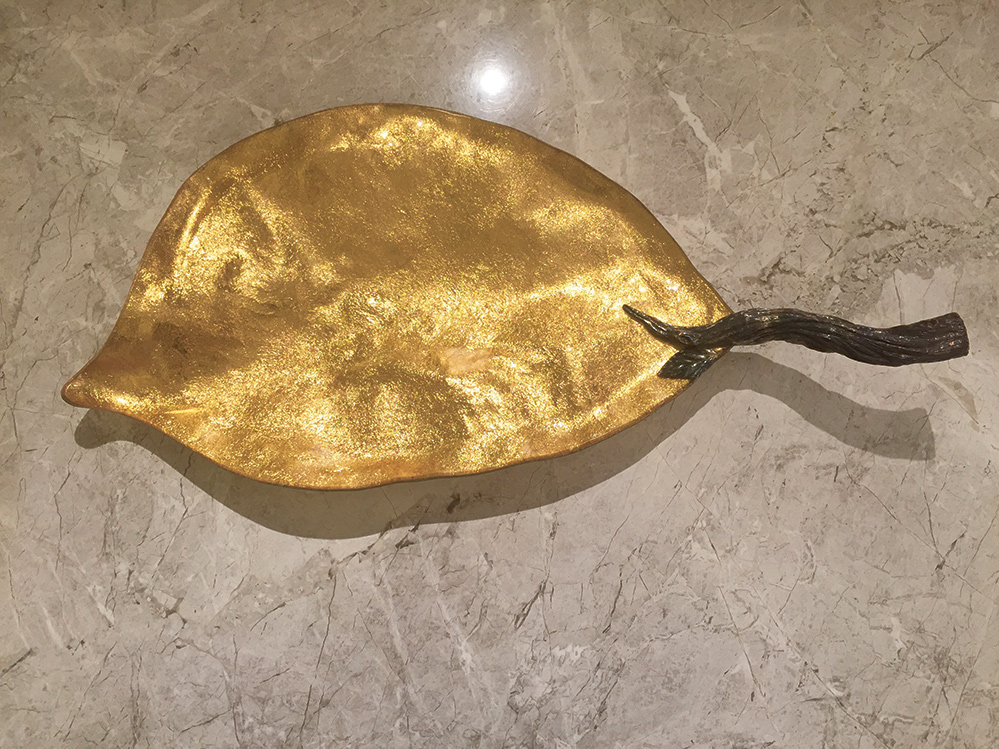 A gold leaf-shaped tray in Bangkok